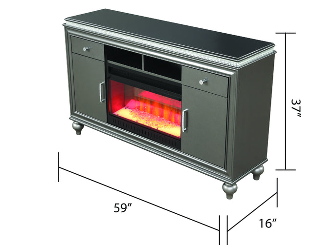 Ginger TV Stand With Electric Fireplace in Gun Metal