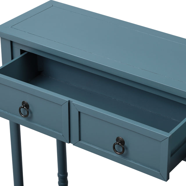TREXM Console Table Sofa Table with Drawers and Long Shelf Rectangular Living Room Table Solid Wood (Antique Navy)