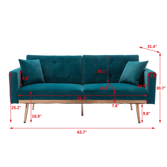 COOLMORE Velvet Sofa , Accent sofa .loveseat sofa with rose gold metal feet and Teal Velvet