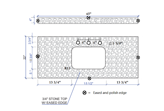 Montary 43‘’x22" bathroom stone vanity top engineered stone carrara white marble color with rectangle undermount ceramic sink and 3 faucet hole with back splash .