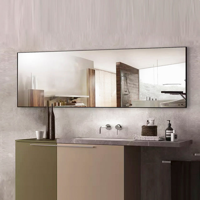 Miro 1500 400-b Full Length Mirror Floor Mirror Hanging Standing or Leaning, Bedroom Mirror Wall-Mounted Mirror with Black Aluminum Alloy Frame, 59" x 15.7"