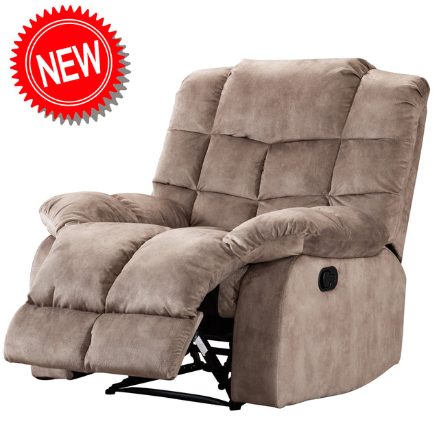 Recliner Chair Overstuffed, Manual Reclining Single Couch Wide Seat with Thickened Headrest and Back (Camel)