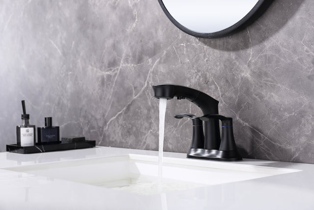 Bathroom Faucets for Sink 3 Hole,Brushed Nickel Bathroom Faucet with Pull Out Multi Functional Sprayer,Vanity Sink Faucet 2 Handle Centerset 4 inch Pull Down Faucet with 2 Water Lines,RV Camper Faucet