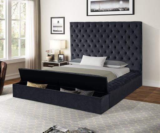 Nora Queen 4 Pc Vanity Tufted Storage Bedroom Set made with Wood In Black