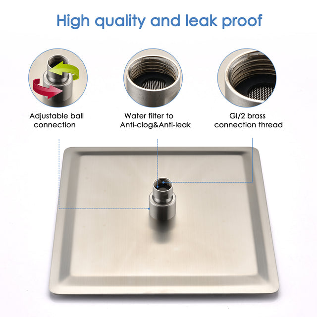 10" Square Rainfall & High Pressure Stainless Steel Bath Showerhead, Waterfall Full Body Coverage With Silicone Nozzle