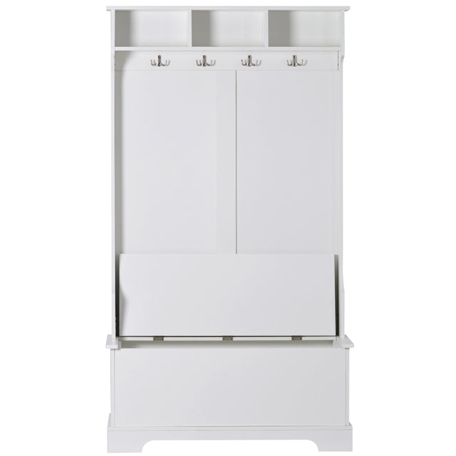 ON-TREND Hall Tree with 4 Hooks and Hinged Lid, Coat Hanger, Entryway Bench, Storage Bench, 3-in-1 Design, for Entrance, Hallway (White)