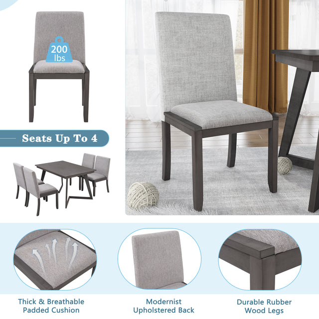 TOPMAX 5-Piece Dining Set, Wood Rectangular Table with 4 Linen Fabric Chairs, Gray