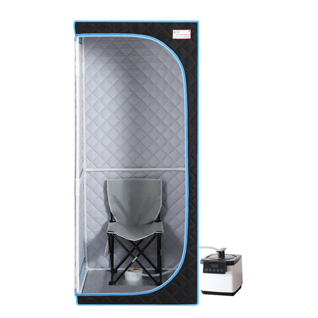 Full Size Portable Black Steam Sauna tent–Personal Home Spa, with Steam Generator, Remote Control, Foldable Chair, Timer and PVC Pipe Connector Easy to Install.Fast heating, with FCC Certification