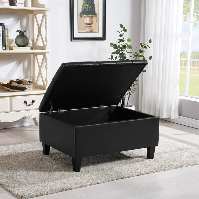Faux Leather Upholstery Storage Ottoman Black