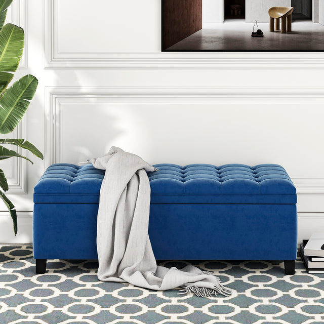 U-stye Upholstered Flip Top Storage Bench with Button Tufted Top