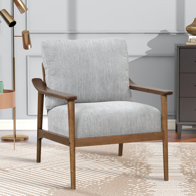 【EAT 3.17】Mid Century Modern Chair with Solid Wood Frame,Arm Chair with Vertical Slatted Back,Thick Pad Upholstered Accent Chair for Living Room, Brown