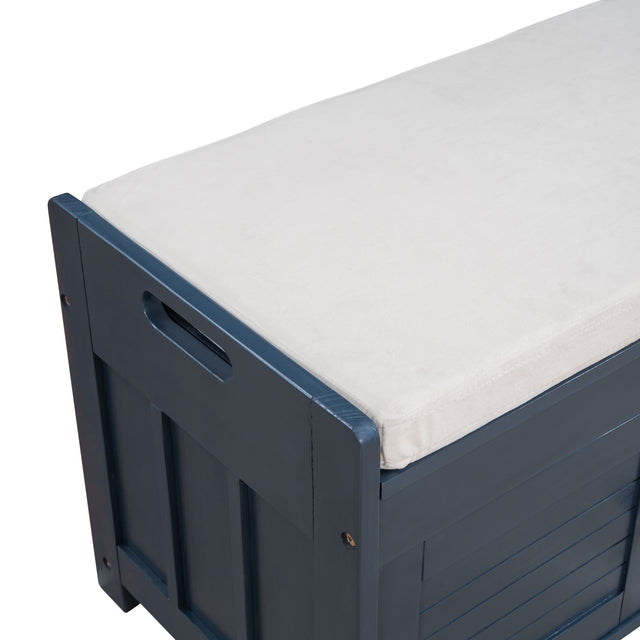 TREXM Storage Bench with 3 Shutter-shaped Doors, Shoe Bench with Removable Cushion and Hidden Storage Space (Antique Navy)