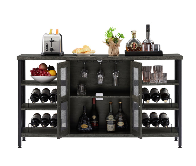 JHX Industrial Wine Bar Cabinet, Liquor Storage Credenza, Sideboard with Wine Racks & Stemware Holder (Dark Grey, 55.12''w x 13.78''d x 30.31' ' h)