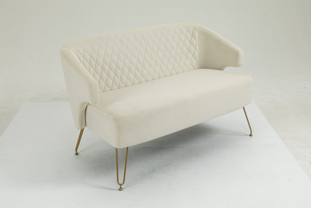 Twin Size Love seat Accent Sofa with Golden Metal Legs, Living Room Sofa with Tufted Backrest, 600 Pounds Weight Capacity