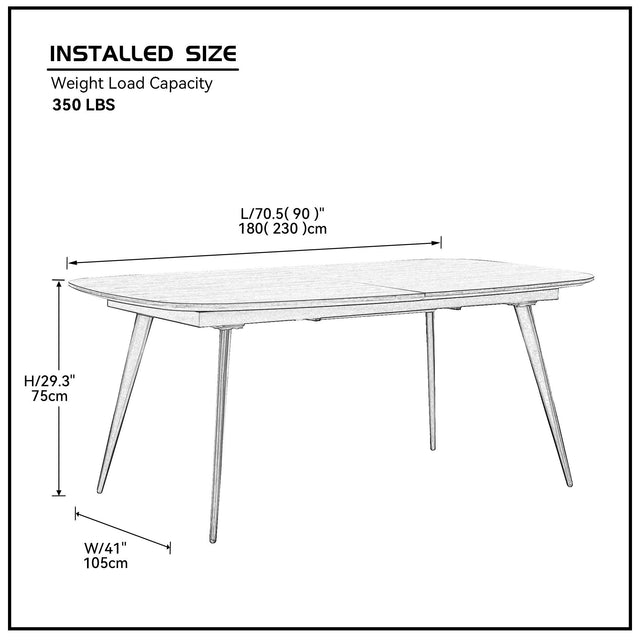 Expandable Wood Dining Table Kitchen Table Small Space Dining Table walnut desk top with Black metal foot