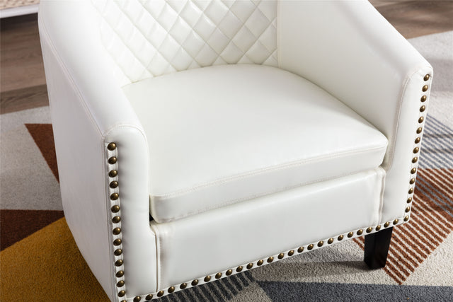 COOLMORE accent Barrel chair living room chair with nailheads and solid wood legs white pu leather