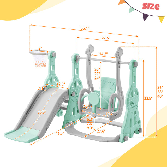 Toddler Slide and Swing Set 3 in 1, Kids Playground Climber Swing Playset with Basketball Hoops Freestanding Combination Indoor & Outdoor