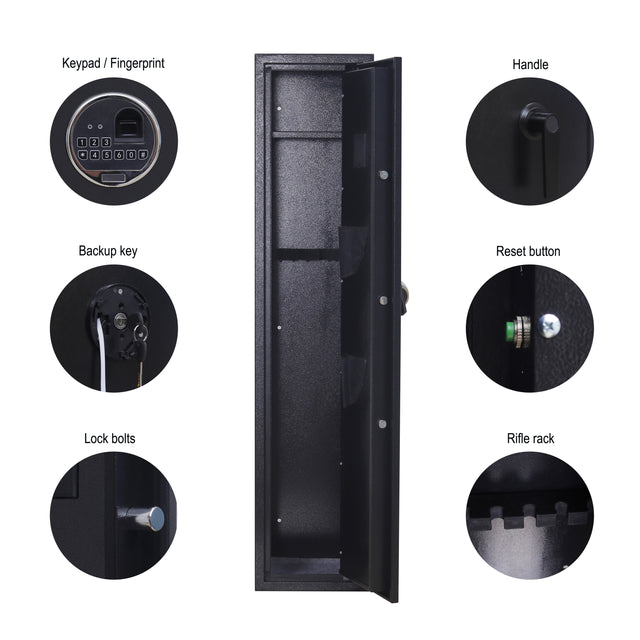 Rifle Gun Safe,Quick Access Fingerprint/Keypad Long Gun Safe, 4-5 Gun Metal Rifle Gun Security Cabinet 2 Pistols safe Lock Box.