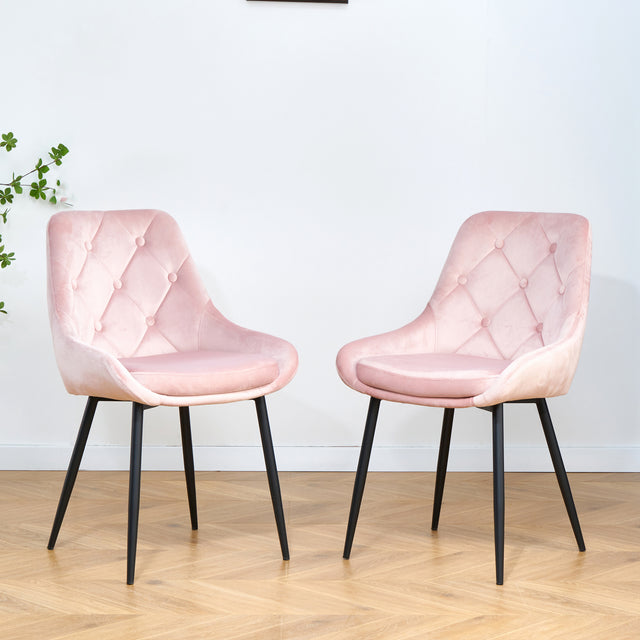Modern Pink Velvet Dining Chairs , Fabric Accent Upholstered Chairs Side Chair with Black Legs for Home Furniture Living Room Bedroom Kitchen Dinning room(set of 2)