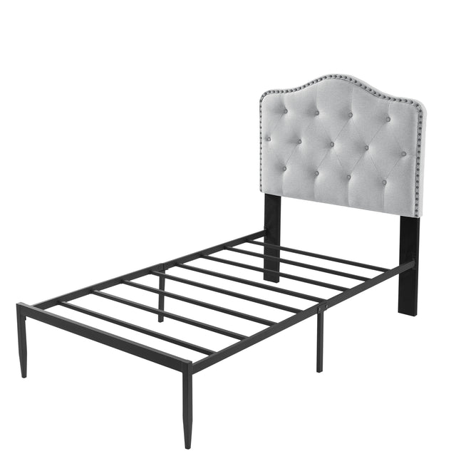 B113 Twin bed, Beautiful headboard with buttons Strong iron frame with high temperature paint