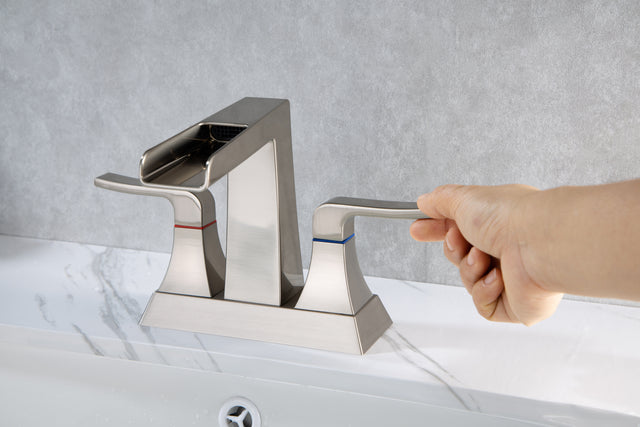 2-Handle Lavatory Faucet Brushed Nickel Bathroom Sink Faucet with Metal Pop-up Drain and Faucet Supply Lines
