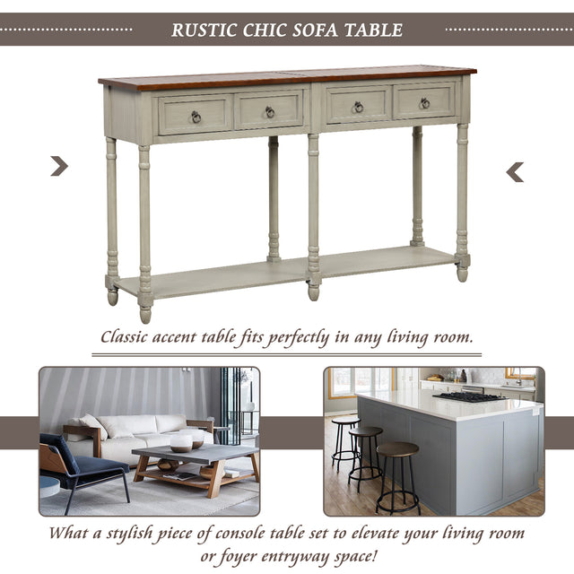 TREXM Console Table Sofa Table with Storage for Entryway with Drawers and Shelf (Antique Grey)