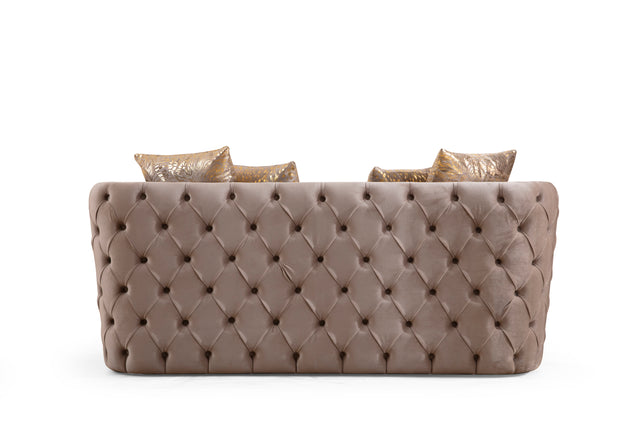 Naomi Button Tufted Loveseat with Velvet Fabric and Gold Accent in Off White