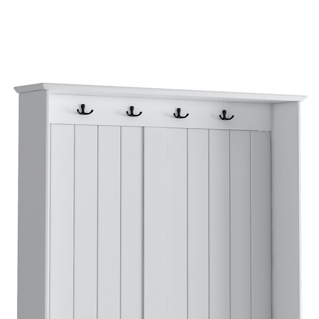 U-Can Hall Tree with 4 Hooks , Coat Hanger, Entryway Bench, Storage Bench, 3-in-1 Design, 40INCH, for Entrance, Hallway (White)