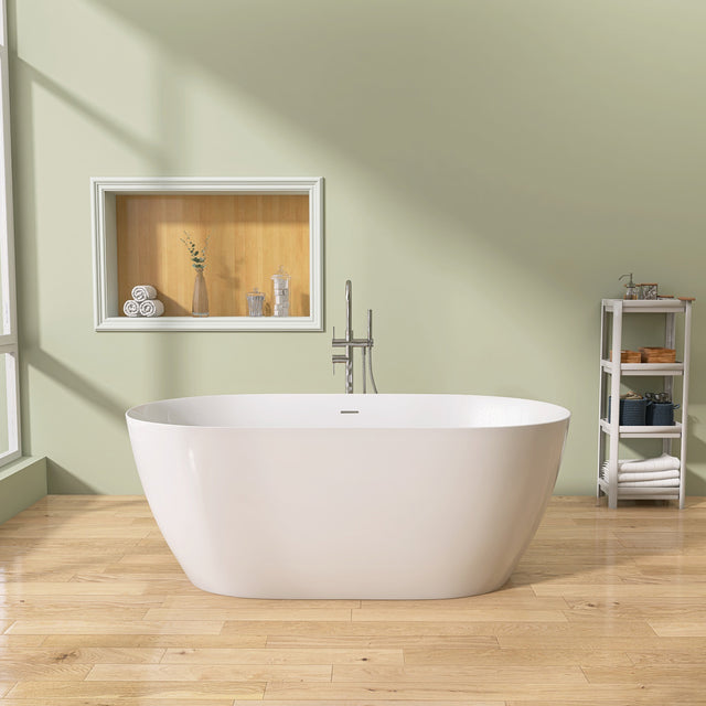 67" Acrylic Free Standing Tub - Classic Oval Shape Soaking Tub, Adjustable Freestanding Bathtub with Integrated Slotted Overflow and Chrome Pop-up Drain Anti-clogging Gloss White