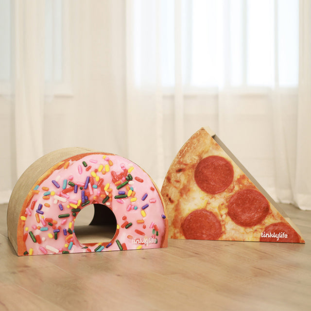 Tinklylife Cat Condo Scratcher Post Cardboard, Looking Well with Delicious Pizza Shape Cat Scratching House Bed Furniture Protector