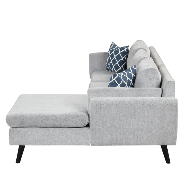 84.65" Modern Upholstered L-Shape Sofa Couch with Chaise and 2 Pillows,3-Seater Couch with rubber wood legs for Living Room,Apartment,Small Space,Light Gray