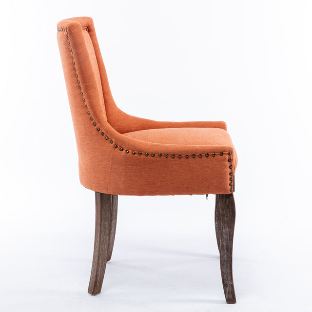 A&A Furniture,Ultra Side Dining Chair,Thickened fabric chairs with neutrally toned solid wood legs, Bronze nail head,Set of 2,Orange