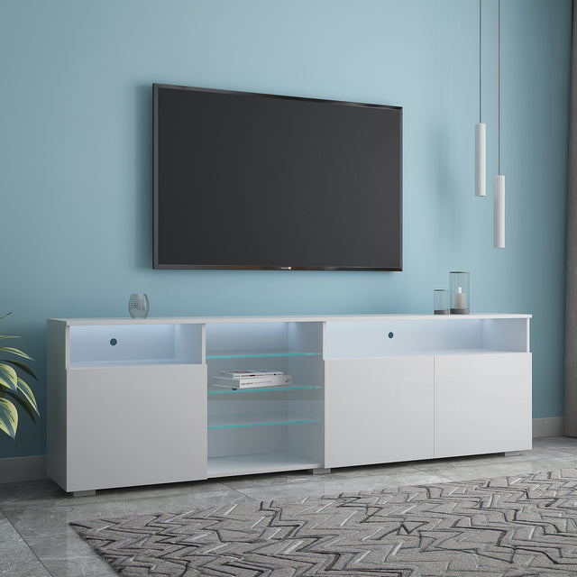 TV Stand High Gloss Doors Modern TV Stand LED (White)