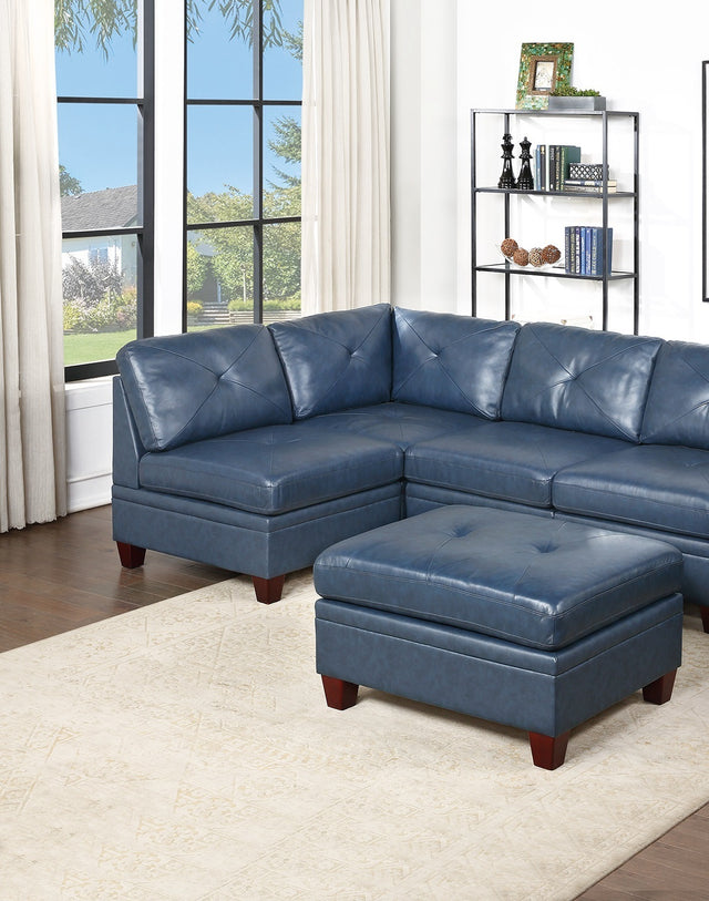 Contemporary Genuine Leather 1pc Ottoman Ink Blue Living Room Furniture