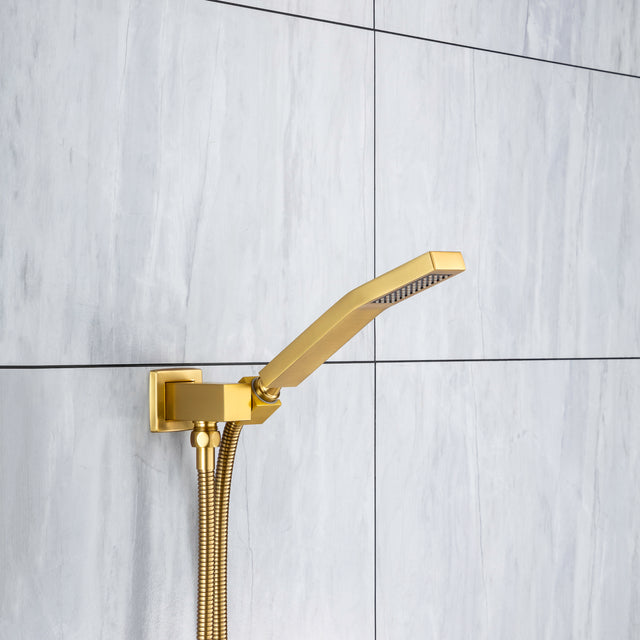 Rainfall 10 inch Shower System Bathroom Luxury Rain Mixer Silver Shower Combo Set Wall Mounted Shower Head Systems with High Pressure Head Hand Held Square Shower Head Polished Chrome Rough-in Valve