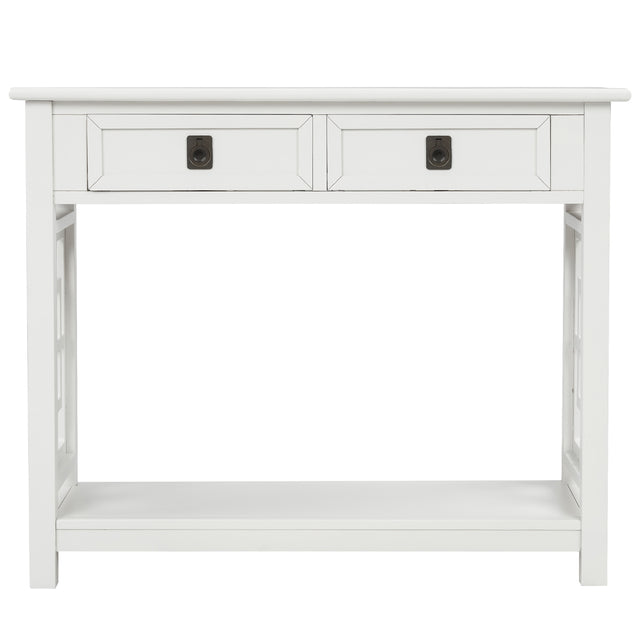 TREXM Console Table with 2 Drawers and Bottom Shelf, Entryway Accent Sofa Table (White)
