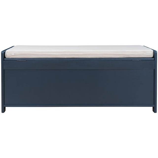 TREXM Storage Bench with 3 Shutter-shaped Doors, Shoe Bench with Removable Cushion and Hidden Storage Space (Antique Navy)