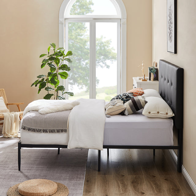 B112 Queen bed PVC cover haedboard with Sponge interlayer. Strong iron frame with high temperature paint