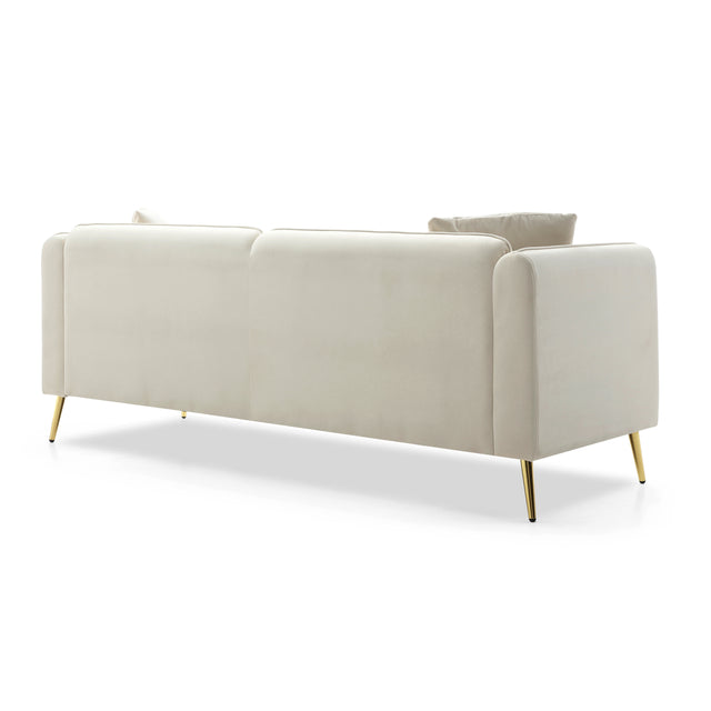 77.2” Modern Upholstered Velvet Sofa 3 Seater Couch with Removable Cushions Side Pocket Mid-Century Tufted Living Room Set Gold Metal Legs,2 Pillows Included,Beige