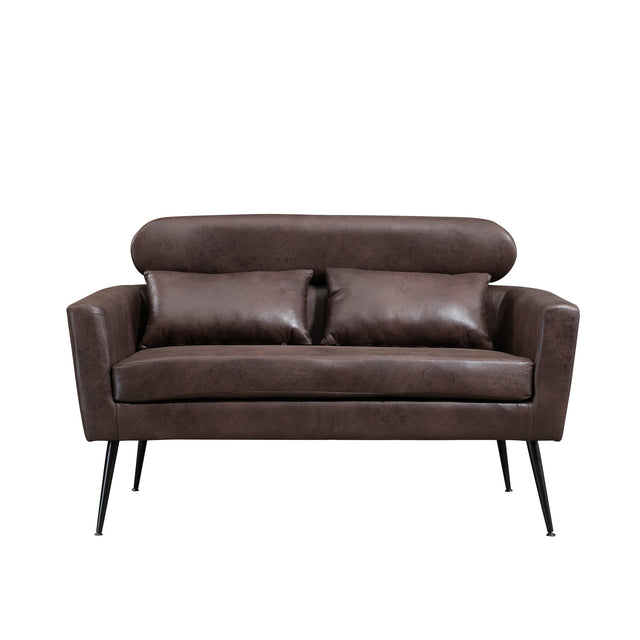 51"W Classical Loveseat Small Sofa Small Mini Room Couch Two-Seater Sofa With 2 Throw Pillows Black Metal Legs for Small Space Office Studio Apartment Bedroom, Dark Brown Bronzing Suede