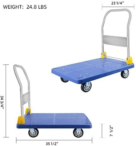 YSSOA Platform Truck with 880lb Weight Capacity and 360 Degree Swivel Wheels, Foldable Push Hand Cart for Loading and Storage, Blue