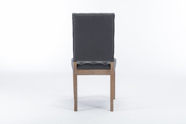 Mid-Century Wooden Frame Linen Fabric Tufted Upholstered Dining Chair,Set of 2,Grey