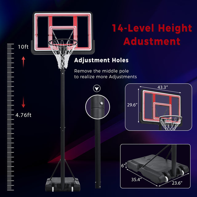 Portable Basketball Hoop Basketball System 4.76-10ft Height Adjustable for Youth Adults LED Basketball Hoop Lights, Colorful lights, Waterproof,Super Bright to Play at Night Outdoors,Good Gift for Kid