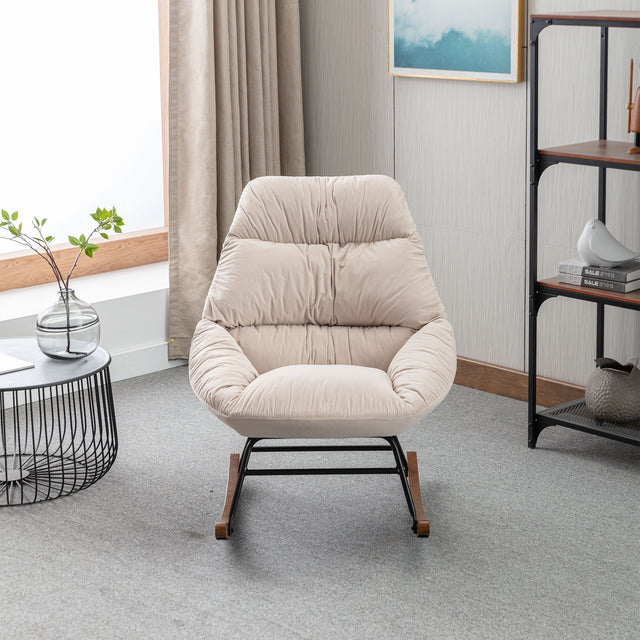 Tufted Upholstered Padded Seat Rocking Chair-Velvet Beige