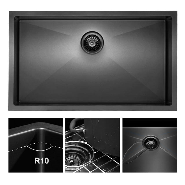 33" x 21" x 10" Undermount Kitchen Sink 16 Gauge Stainless Steel Single Bowl Kitchen Sink Gunmetal Black