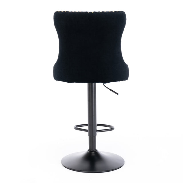 A&A Furniture,Swivel Velvet Barstools Adjusatble Seat Height from 25-33 Inch, Modern Upholstered Bar Stools with Backs Comfortable Tufted for Home Pub and Kitchen Island(Black,Set of 2)