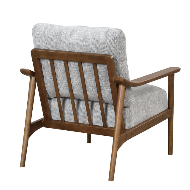 【EAT 3.17】Mid Century Modern Chair with Solid Wood Frame,Arm Chair with Vertical Slatted Back,Thick Pad Upholstered Accent Chair for Living Room, Brown