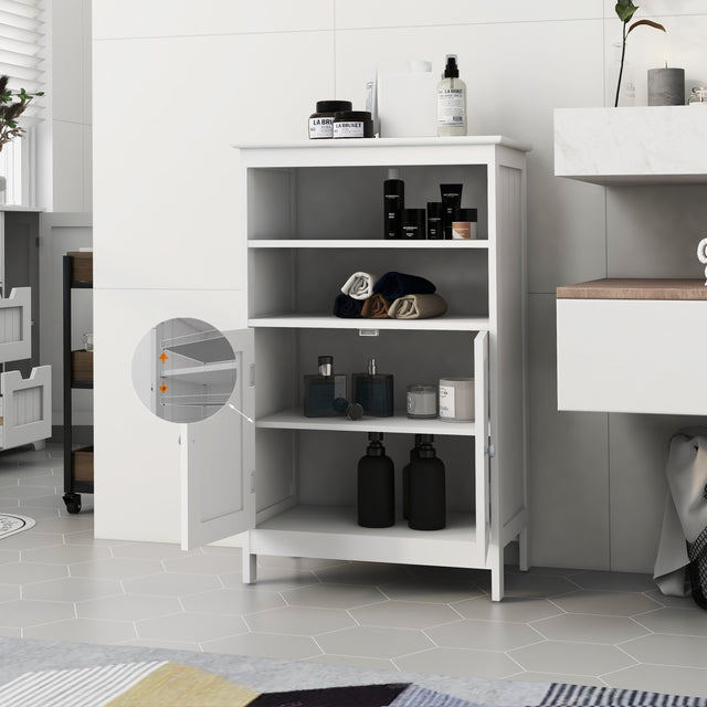 Bathroom Floor Cabinet Freestanding 2 Doors and 2 shelfs Wood Storage Organizer Cabinet for Bathroom and Living Room-White