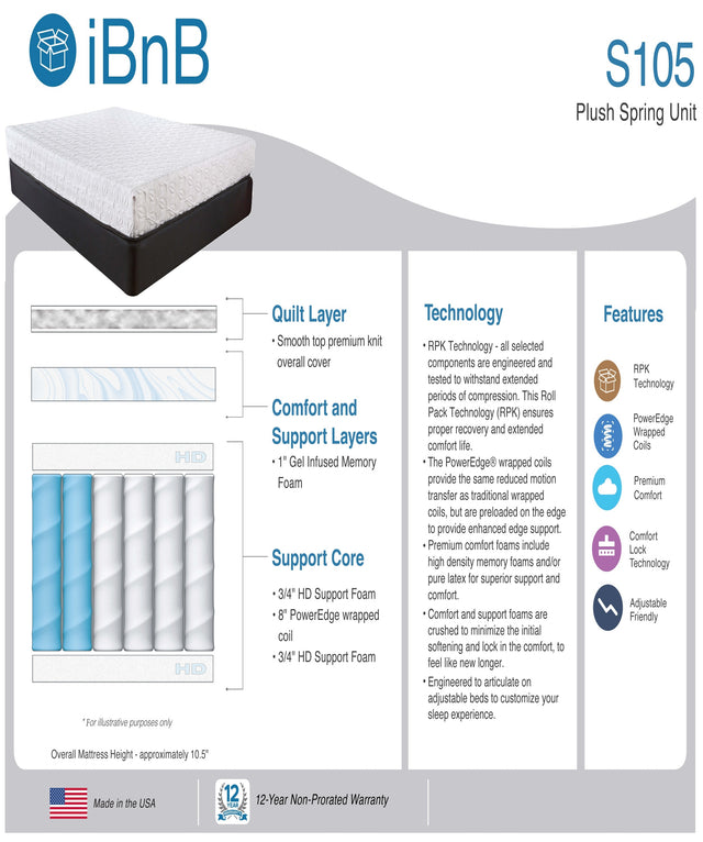 S105 TWIN MATTRESS 39" x 74" x 10.5"