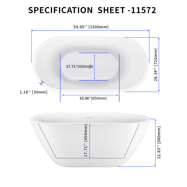 59" 100% Acrylic Freestanding Bathtub,Contemporary Soaking Tub,white Bathtub